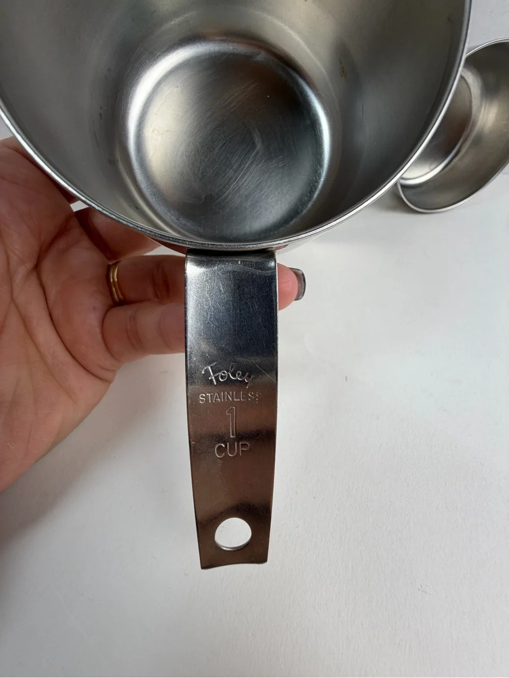 Lot 2 Vintage Foley 1 Cup 1/2 Cup Measuring Cup Stainless Steel Handle